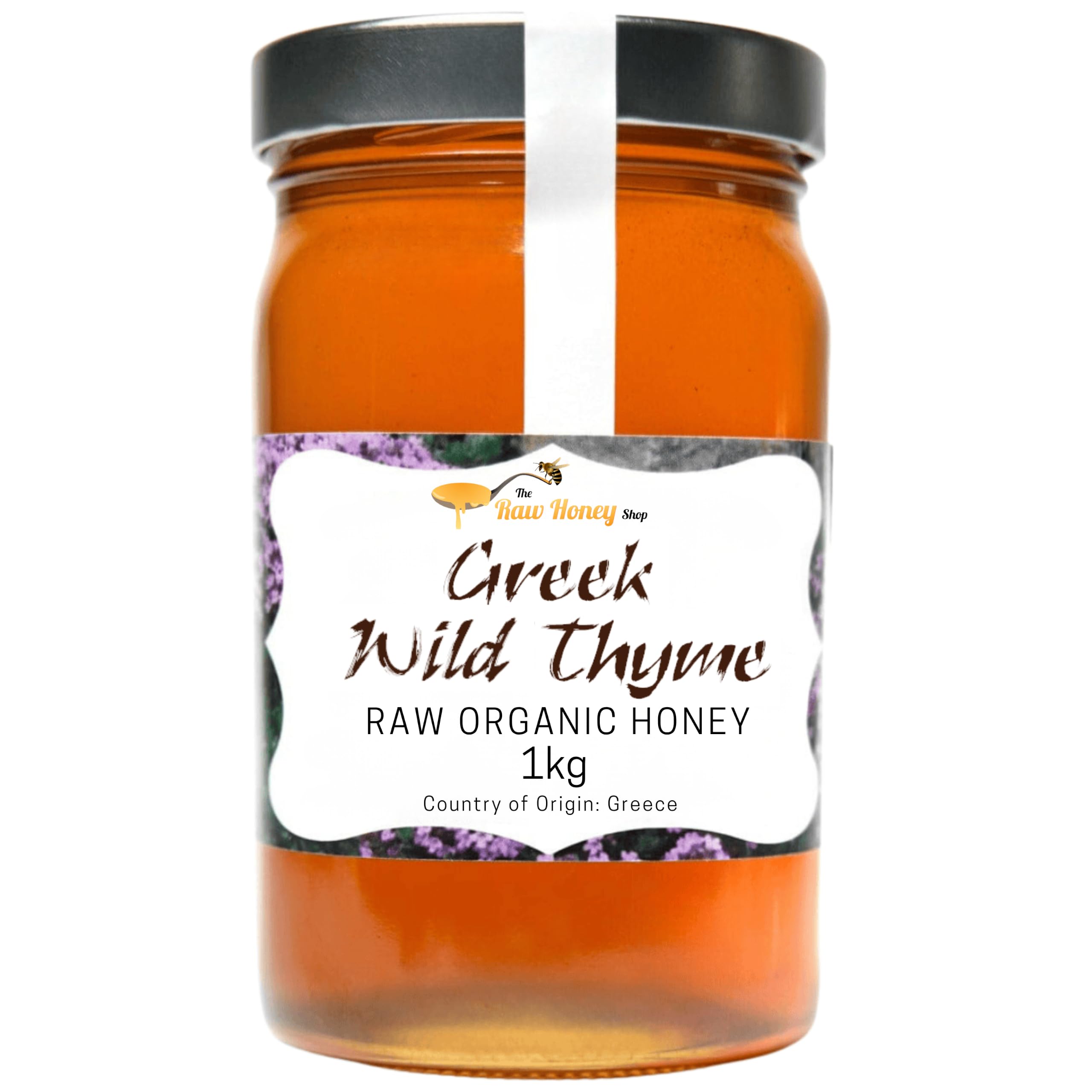 MIEL DE THYM SAUVAGE GREC BIO 1kg - 100% BRUT & NON PASTEURISÉ, Récolté dans le Péloponnèse, Arômes Herbacés & Fruités, Pressé à Froid, Filtré Grossièrement - The Raw Honey Shop