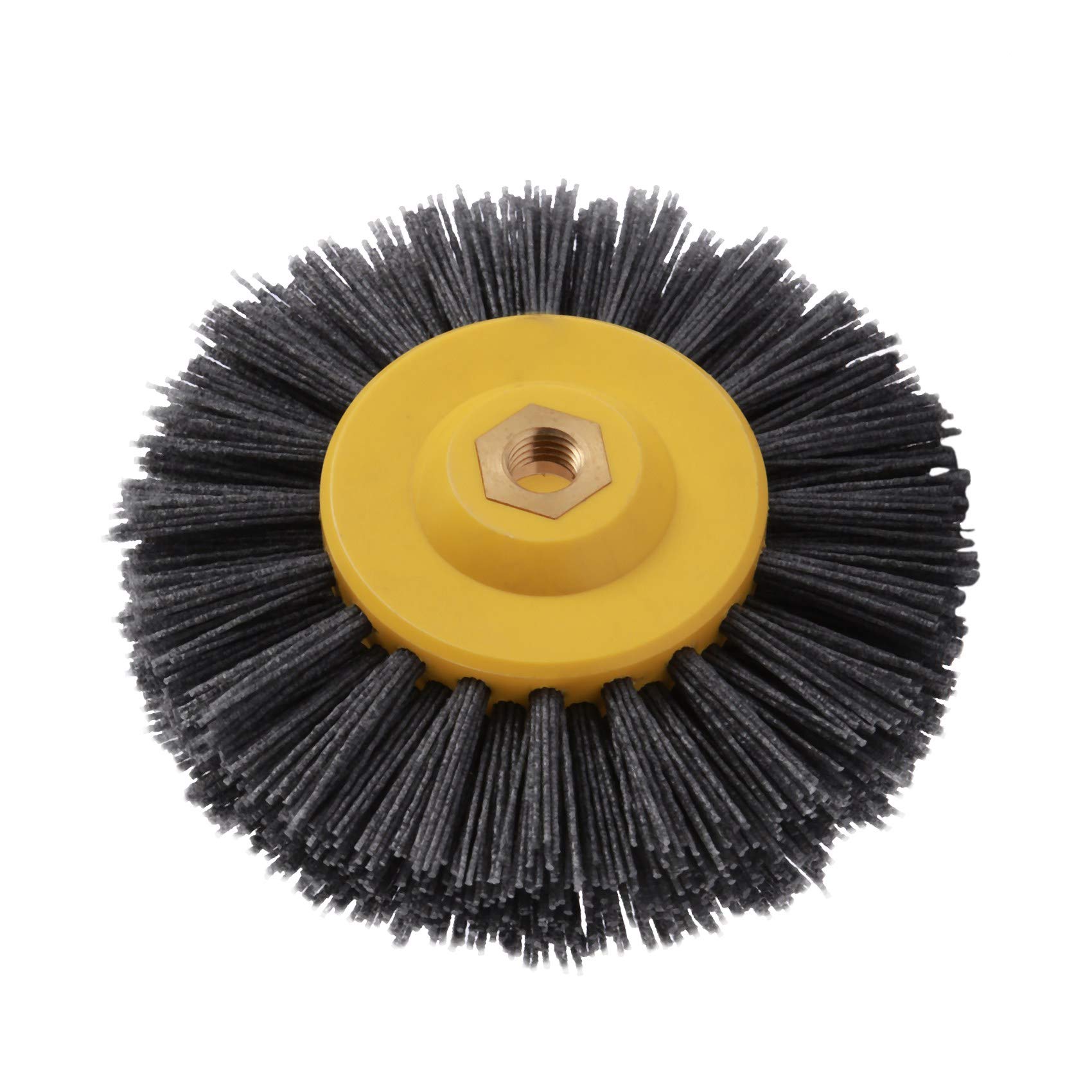 Pasuihcay 1 Piece 150x40mm x M14 P60Nylon Abrasive Wire Polishing Brush Wheel for Wood Furniture Stone Antiquing Grinding, Yellow & black