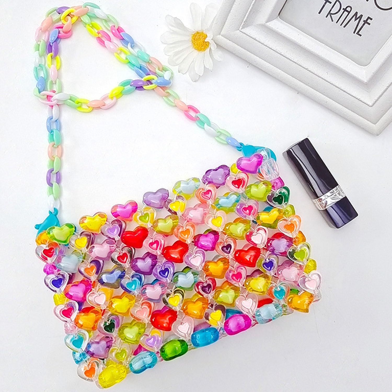 Colorful beaded handmade weaving bag Women's Evening Handbags fashion women's crossbody bag beaded phone bag - Image 6