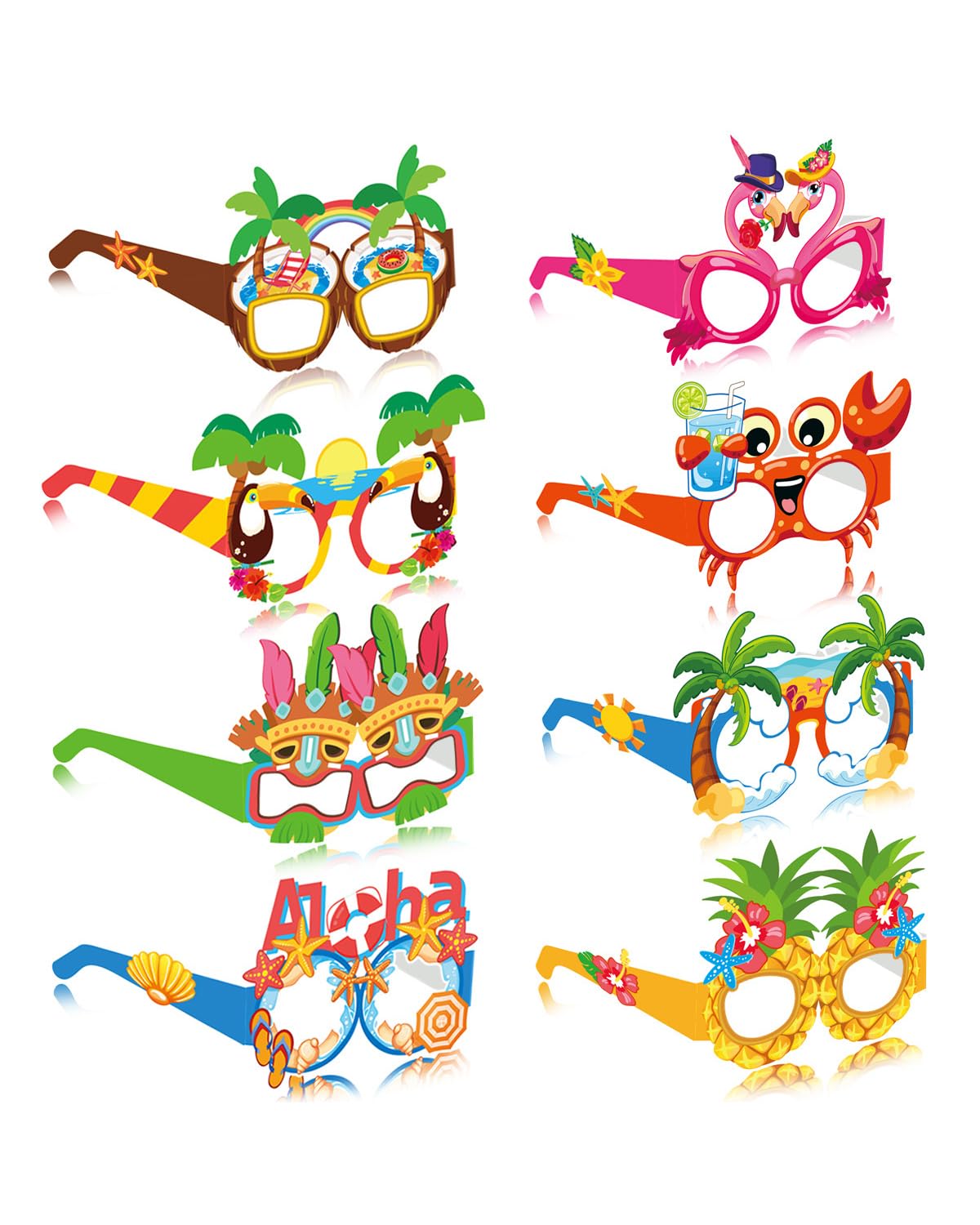 Pack 8 Gafas de Sol de Fiesta Hawaianas Divertidas. Accesorios Tropicales para Verano, Piscina, Playa, Cumpleaños, Luau, Carnaval, Para Adultos y Niños