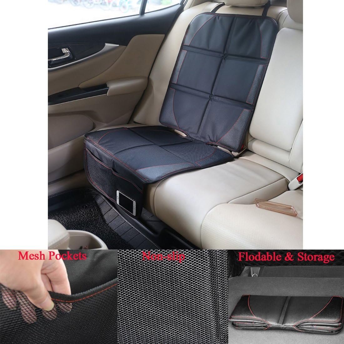 2 Pcs Car Seat Protector Black Waterproof Universal Foldable Car Seat Cover Protector Dog Mat with Thickest Padding for Child & Baby Cars Seats