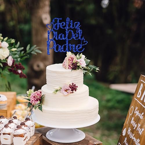 Miniatura 5 de Feliz Día del Padre - Decoración para tartas, decoración para tartas del día del padre, decoración de fiesta del día del padre, purpurina azul