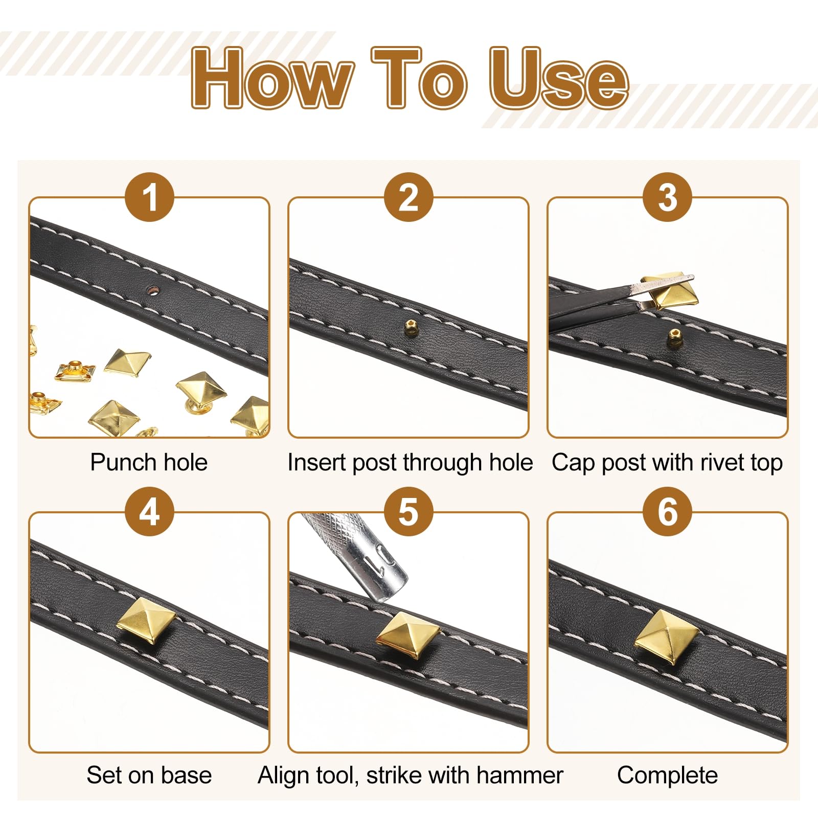 Rivets pyramidaux carrés punk SURENHAP - lot de 100 clous en métal pour