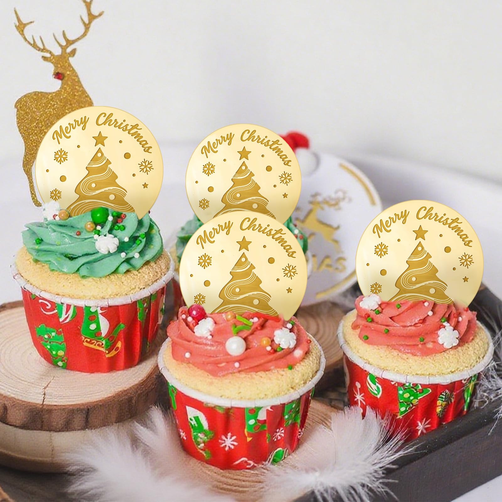 URROMA Merry Christmas Cupcake Toppers - Image 3