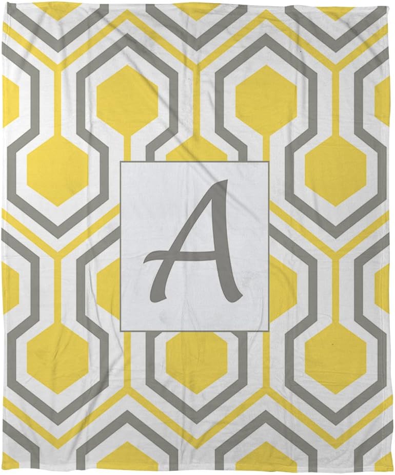Manual Woodworkers & Weavers Coral Fleece Throw, 30 by 40-Inch, Monogrammed Letter A, Yellow Honeycomb