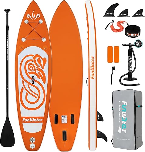 FunWater 8'/10'/10'6"/11'6" Inflatable Stand Up Paddle Board with Premium SUP Paddleboard Accessories, Wide Stable Anti-Slip EVA Deck,Paddle Boards for Adults & Youth of All Skill Levels