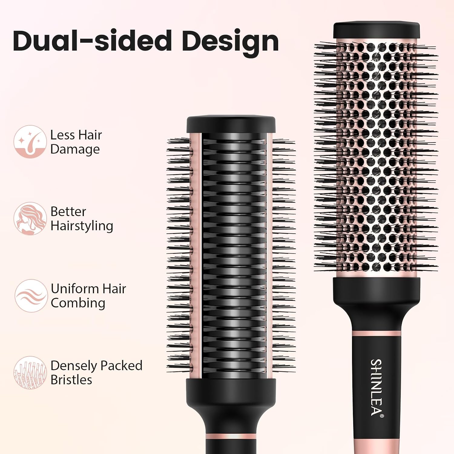 Round Brush for Blow Out, Upgraded 2 in 1 Ceramic Round Hair Brush for Blow Drying, Styling, Straightening, Curling, Volumizing and Detangling (1.7 Inch Barrel, 2.1 Inch Bristle)
