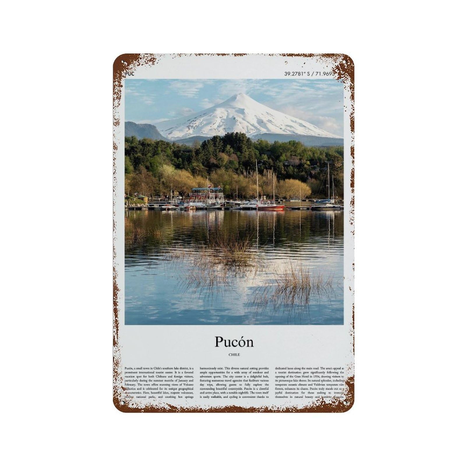 xiaoxiaoshen Pucon Chile City Scenery Wall Decor Art Metal Tin Poster Modern Home Decor Art Home Bar Shop Decorations Vintage Sign 30x20cm