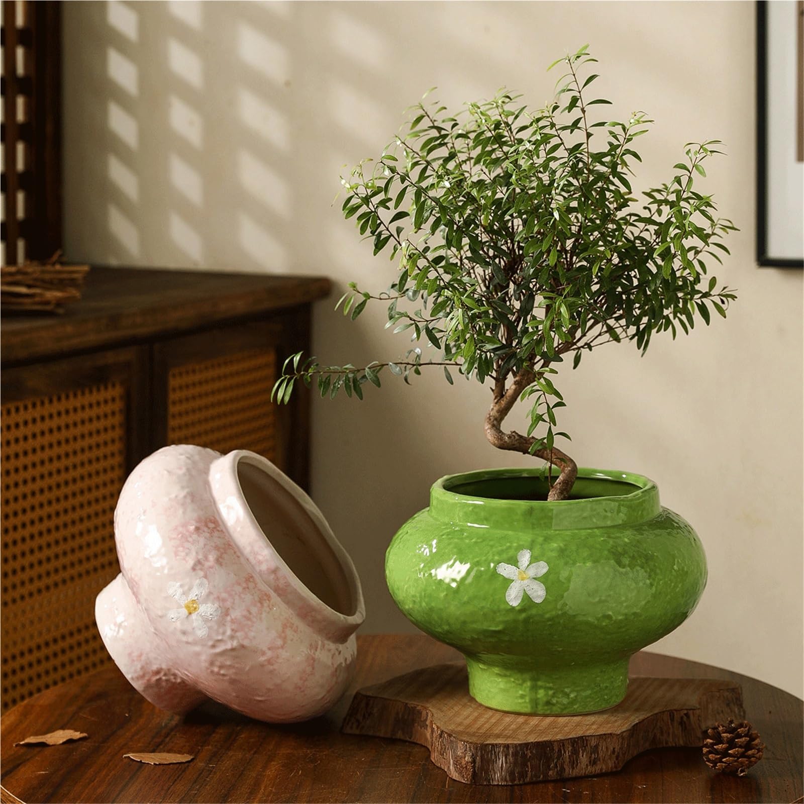 Doniczka Ceramiczne doniczki w stylu vintage, idealne do użytku domowego i szczególnie odpowiednie uprawy storczyków Phalaenopsis Rośliny domowe, sukulenty, kwiaty(Green)