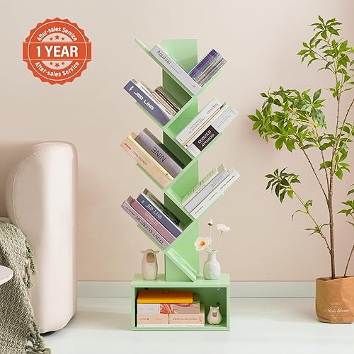 Miniatura 2 de Yoobure Estantería de árbol  Estantería retro de 6 estantes, estante alto de almacenamiento de libros de madera para CDpelículaslibros, estantes