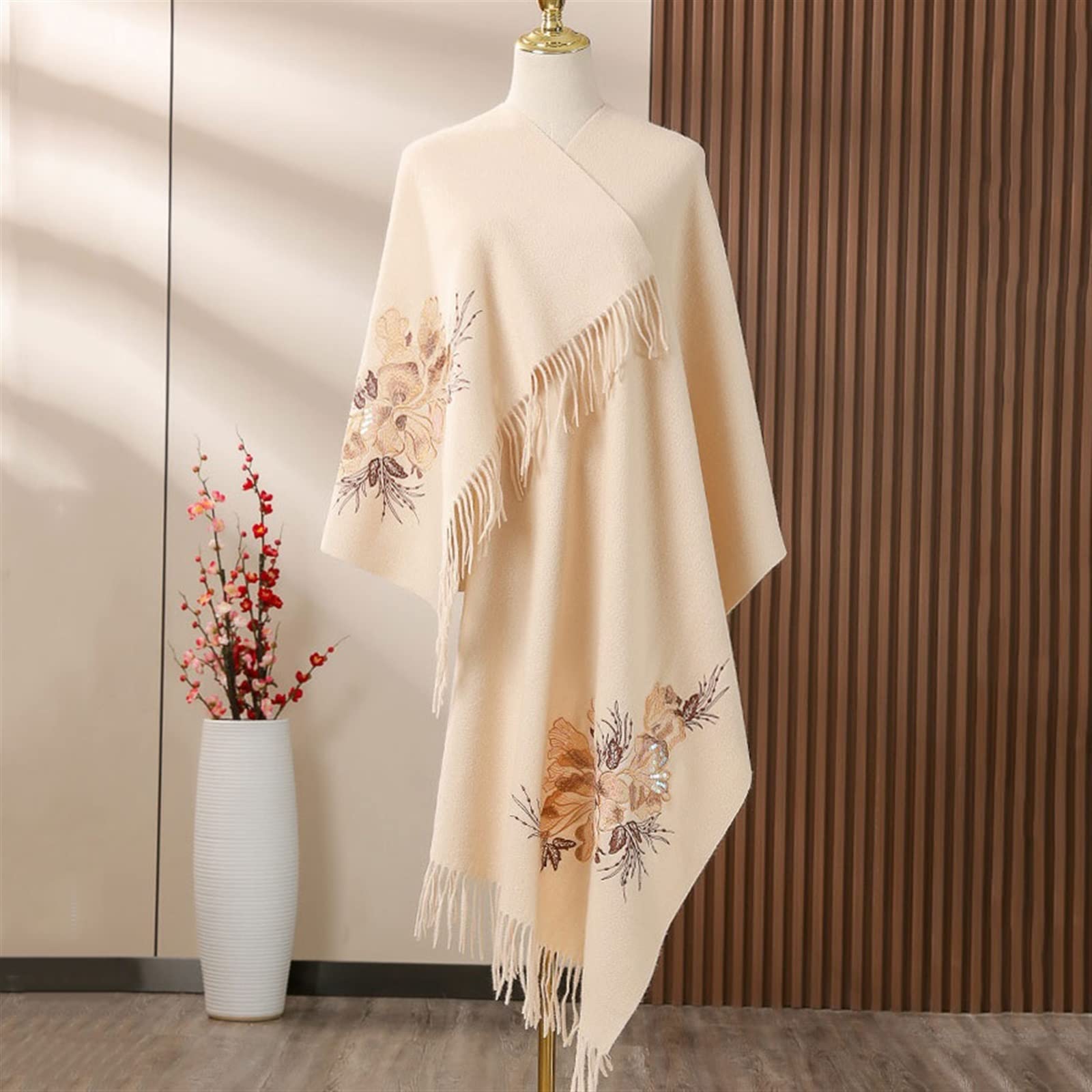 Szal Szalik Wełniany szalik na damski jesienno-zimowy prezent na prezent świąteczny dla żony i matki Szalik damski (Color : Beige, Size : 200 * 60cm)