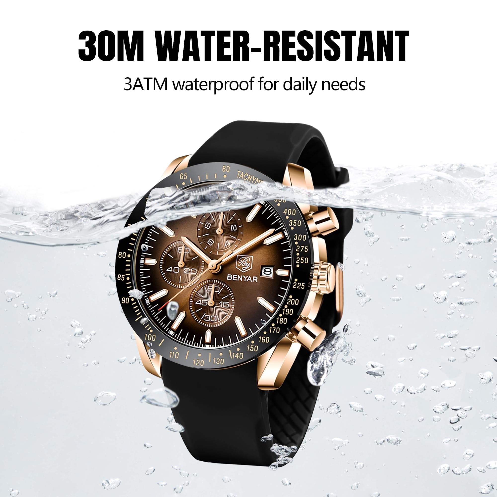 BY BENYAR Orologio Uomo Cronografo Analogico al Quarzo Impermeabile Orologi Sportivo Moda Classico Elegante Orologio da Polso Uomo Cinturino Pelle/Acciaio