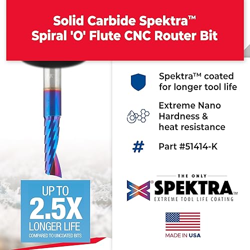 Miniatura 48 de Amana Tool Spektra 51446-K, 51446-K, 1/8 D x 3/4 CH x 1/4 SHK x 2-1/2 pulgadas de largo, acabado de espejo