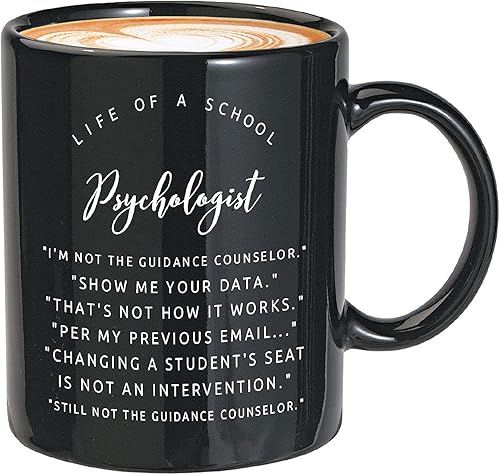 Bubble Hugs Taza de café de psicología de 11 onzas, color negro, divertida para psicóloga escolar, famosa taza de graduación para psiquiatra,