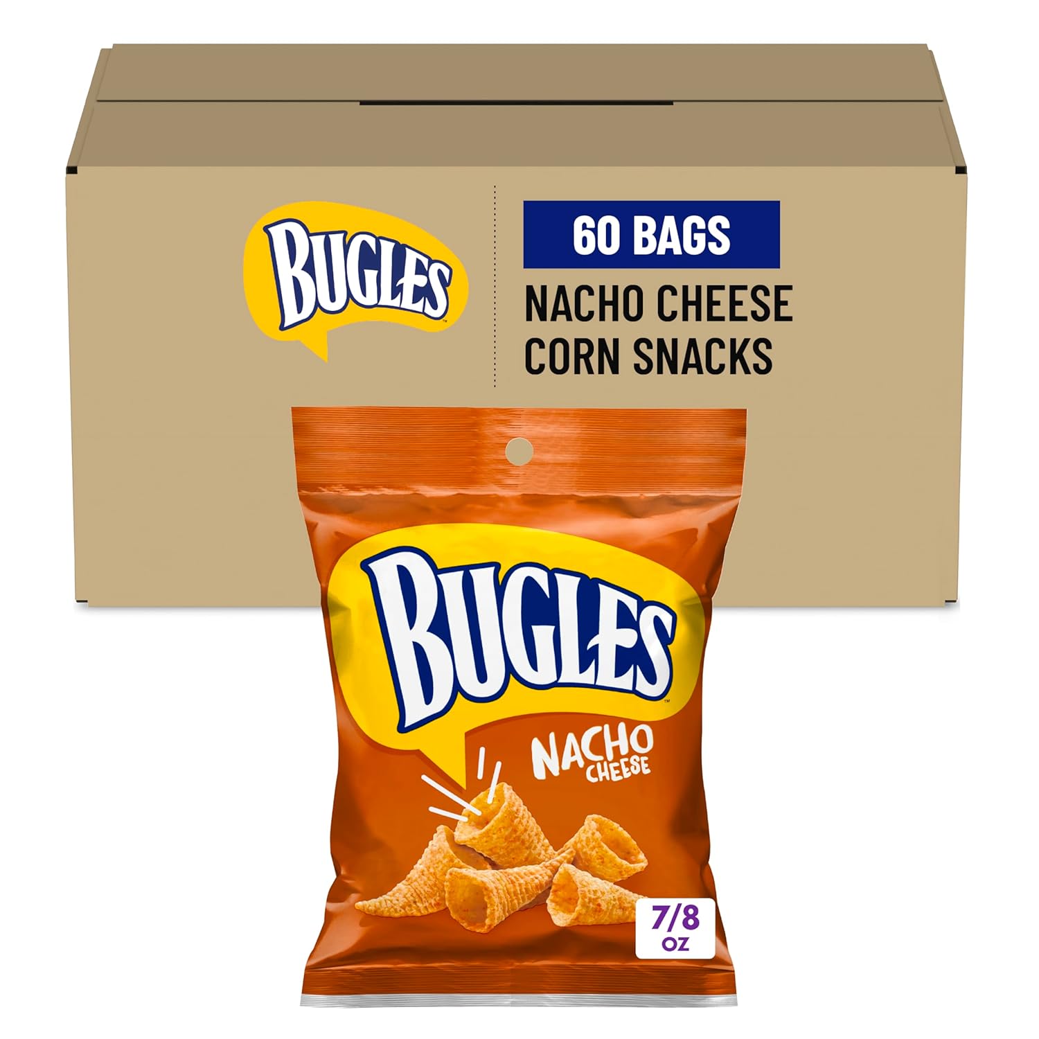 Bugles Corn Snacks, Nacho Cheese, 0.875 Oz (Pack of 60)