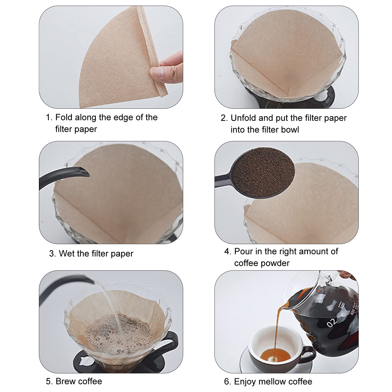 Papiers Filtre à Café En Forme Cône V60 – 100 Pièces En Pâte De Bois Naturel | Pour Machines à Café, Préparation à La Main