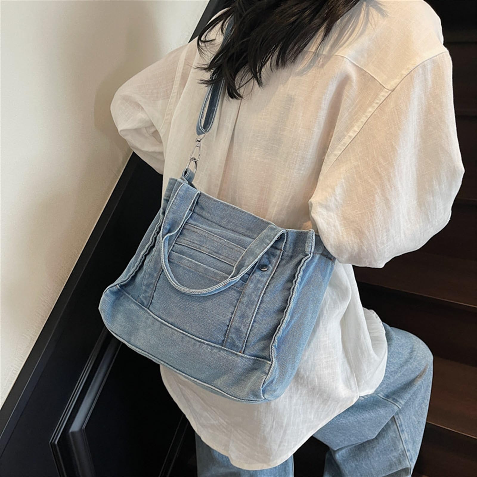 Borsa a spalla da donna in denim Borsa a tracolla in denim da donna