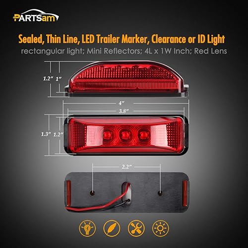 Miniatura 6 de Partsam 10 luces LED de 3.9 pulgadas, impermeables, color rojo, 3 LED, para remolque, camión, barco, DC12 V, luz LED facetada de línea fina