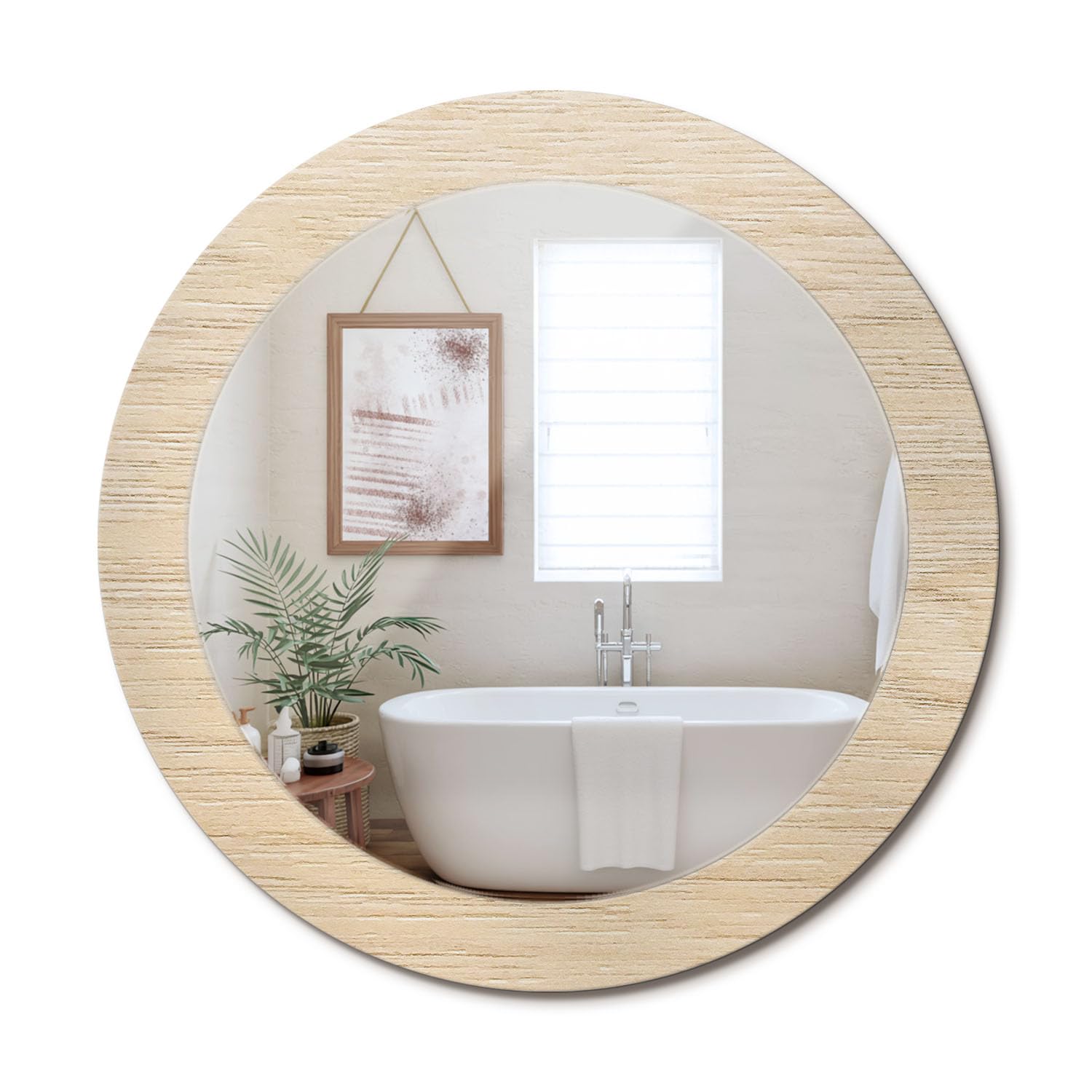 Miroir rond bois clair pour illuminer une chambre sombre ou un couloir