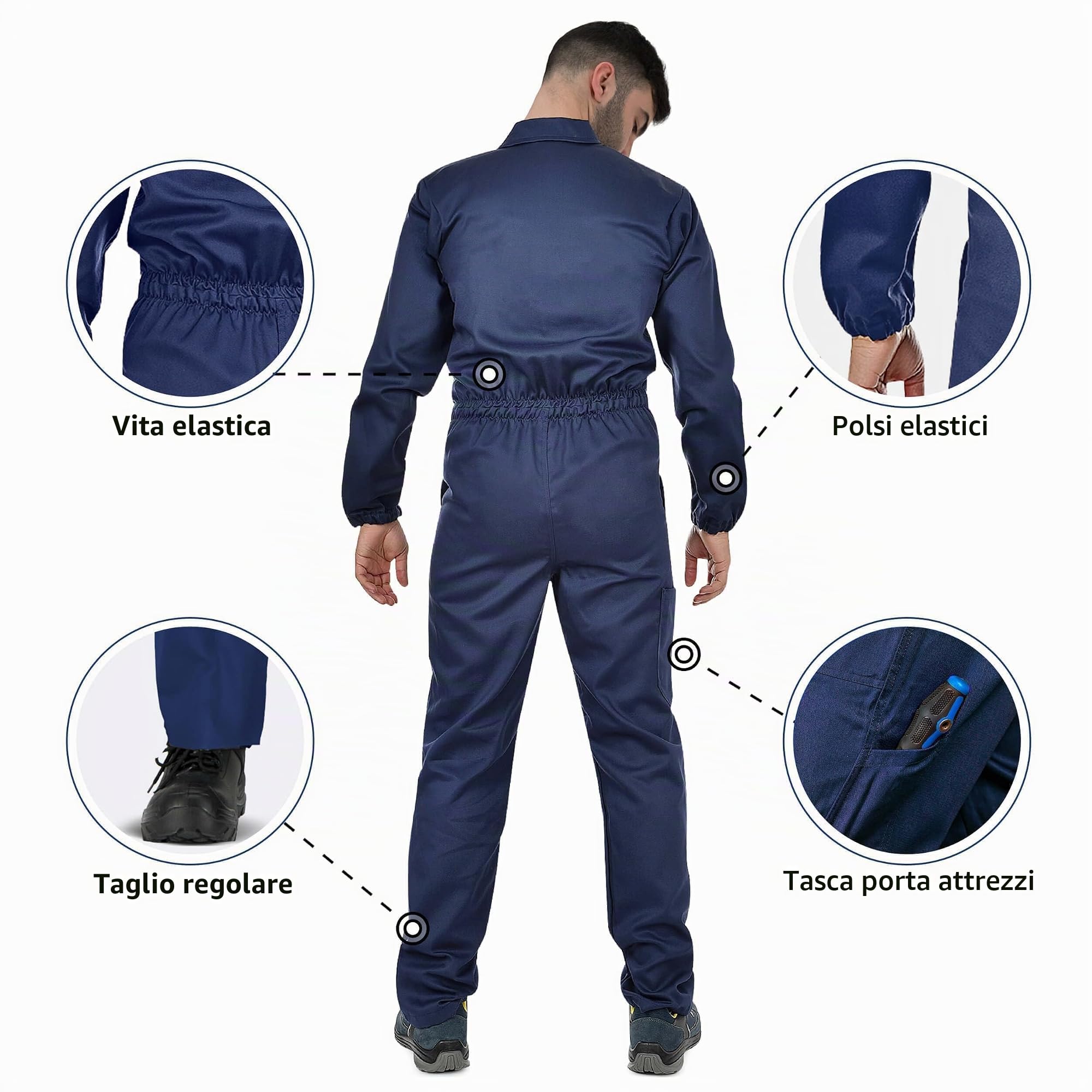 BWOLF ANAX - Tuta da lavoro da uomo, 100% cotone, con 5 tasche, Blu, L