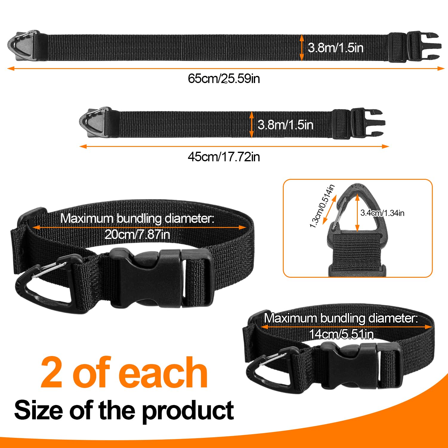 4 Organizer Cavi Larghezza 3.8 cm Organizzatore Cavi Regolabile (45/65 cm) Cable Organizer Versatile con Uncino Triangolare e Fibbia per Organizzare Tubi da Giardino Prolunghe e Cavo di Officina Nero