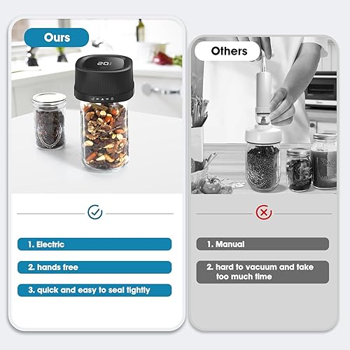Miniatura 7 de ZIWEO Kit de sellado al vacío para tarros Mason de boca ancha y boca regular, sellador al vacío eléctrico con boquilla de succión, 10 tapas y 1