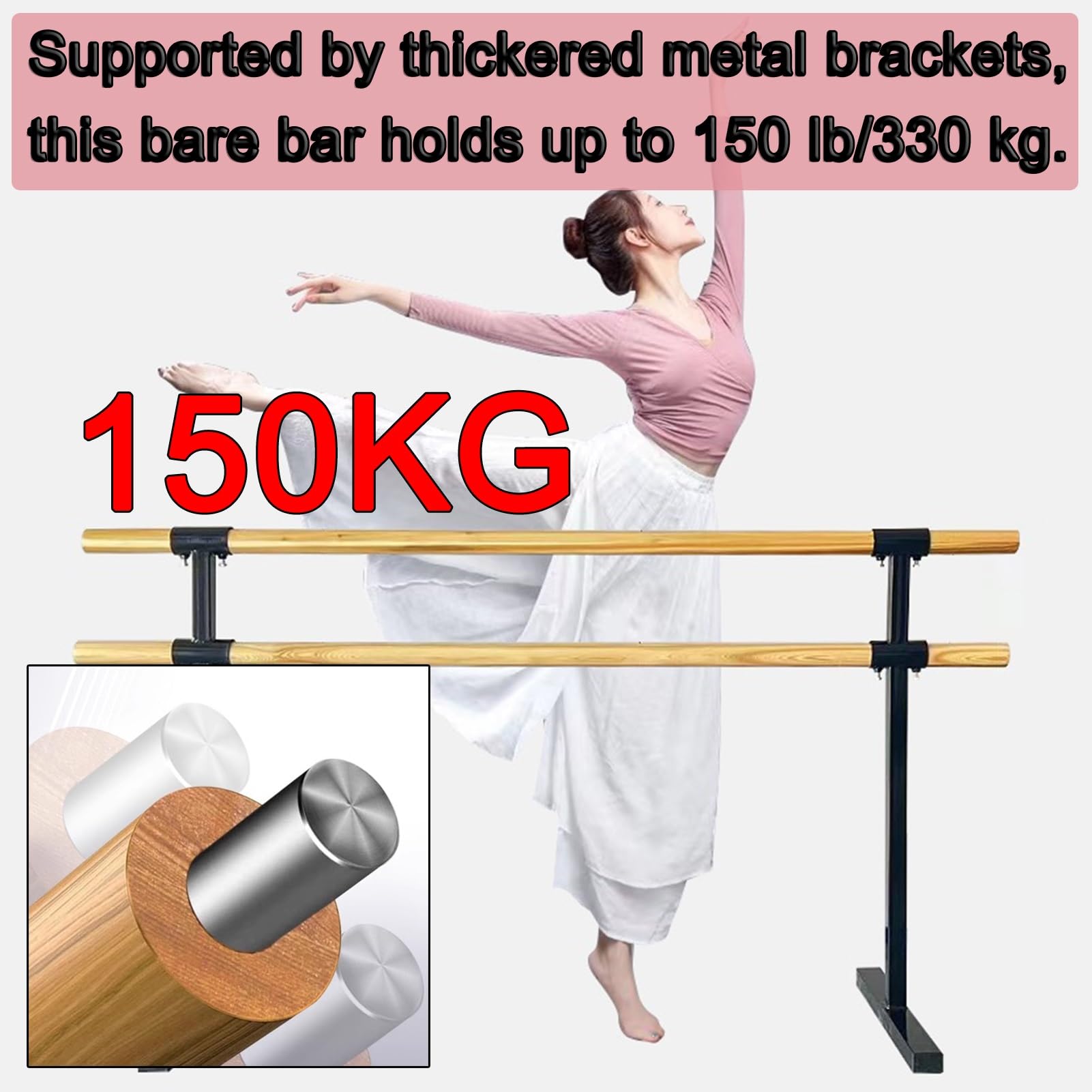 Mobile Ballettstange aus Stahl, verstellbar, 150 cm, unterstützt bis zu 150 kg, ideal für Tanz, Zuhause, Fitnessstudio, Stretching und Beintraining, Schwarz