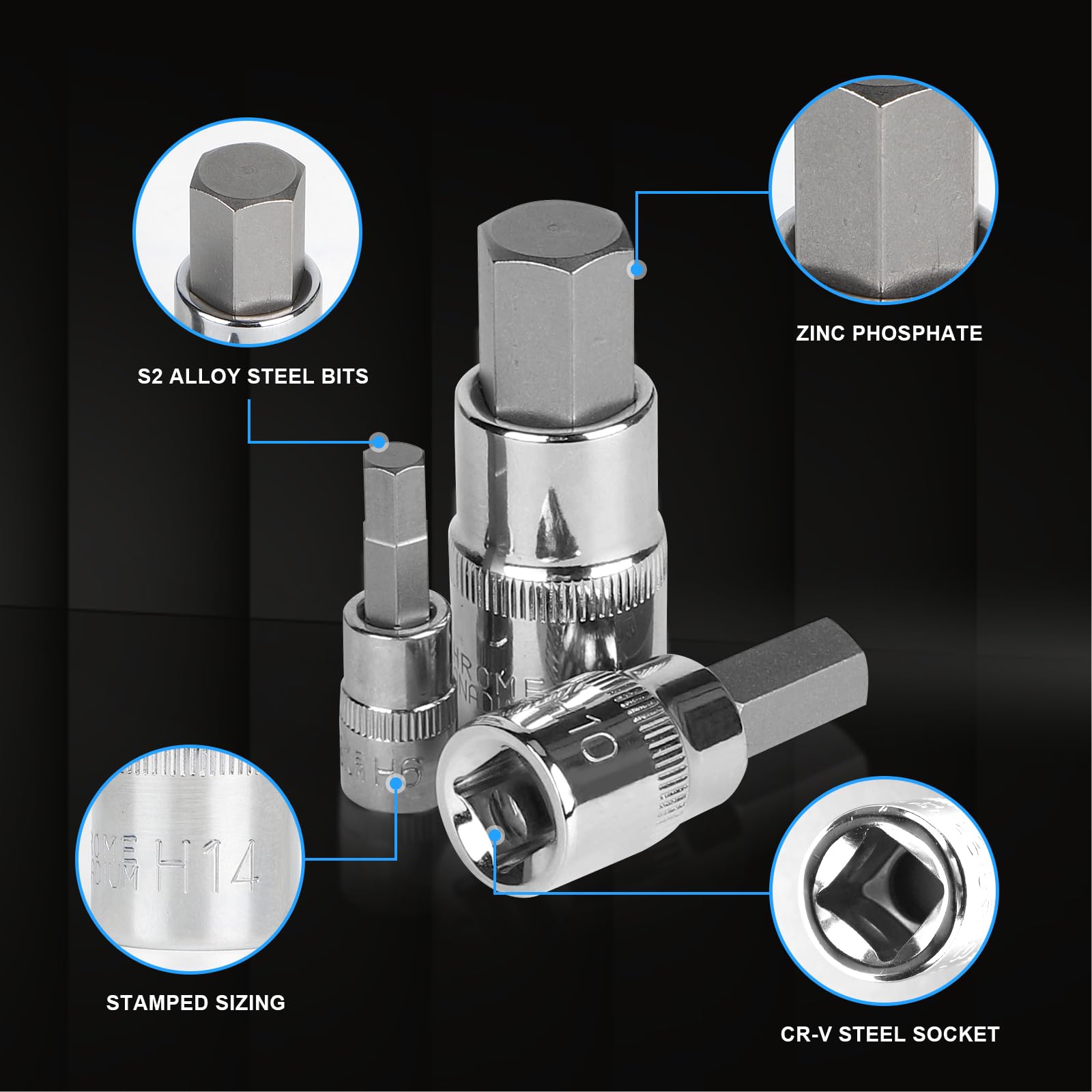Set 14 Buscole Esagonali 1/2 - 13 Misure Da 3 A 24mm, Con Custodia, Per Chiavi Elettriche E Cricchetto - Foto 11