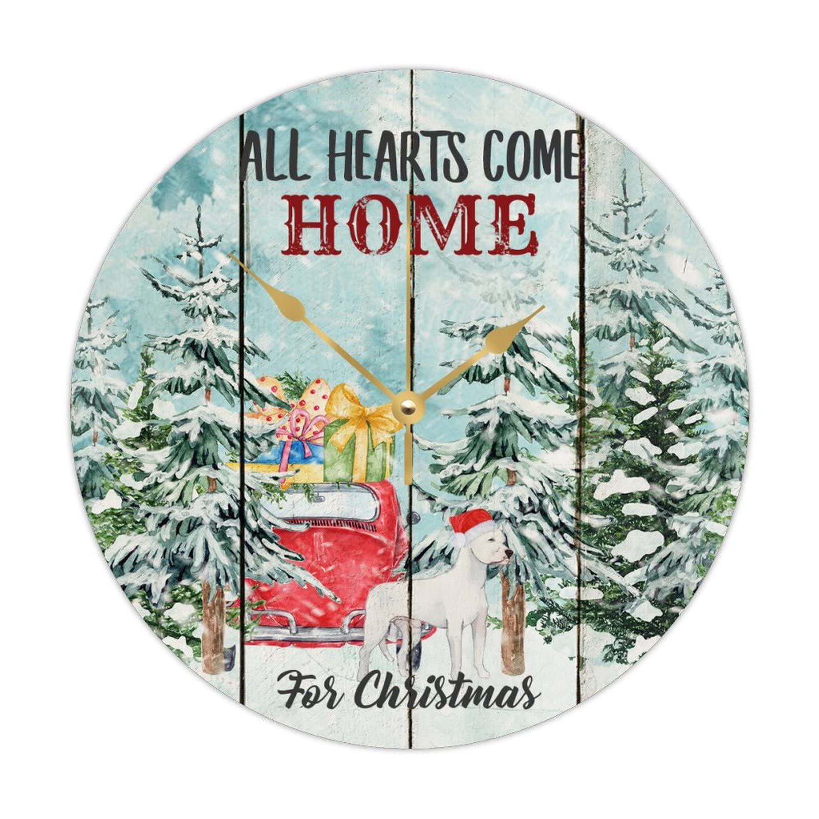 Horloge de Noël All Hearts Come Home en bois chaleureux