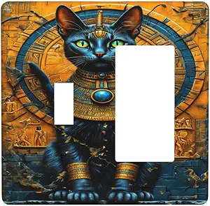 Decorative Outlet Covers Egyptian Black Cat Vintage Gold Decorated 2 Gang 1 Gang Wall Plate Cover Single Toggle Rocker Combo Light Switch Cover Plate Face Plate for Home Decor
