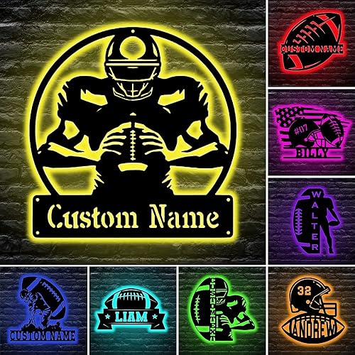 Lámpara de neón de fútbol personalizada con iluminación de nombre personalizado, control remoto de 16 colores, regalo de cumpleaños deportivo para