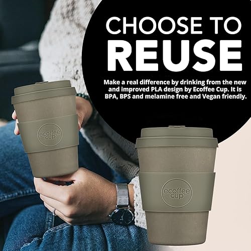 Miniatura 2 de Ecoffee Cup Taza de café reutilizable 100% a base de plantas con tapa y funda de silicona, sin melamina y biodegradable, apta para lavavajillas,