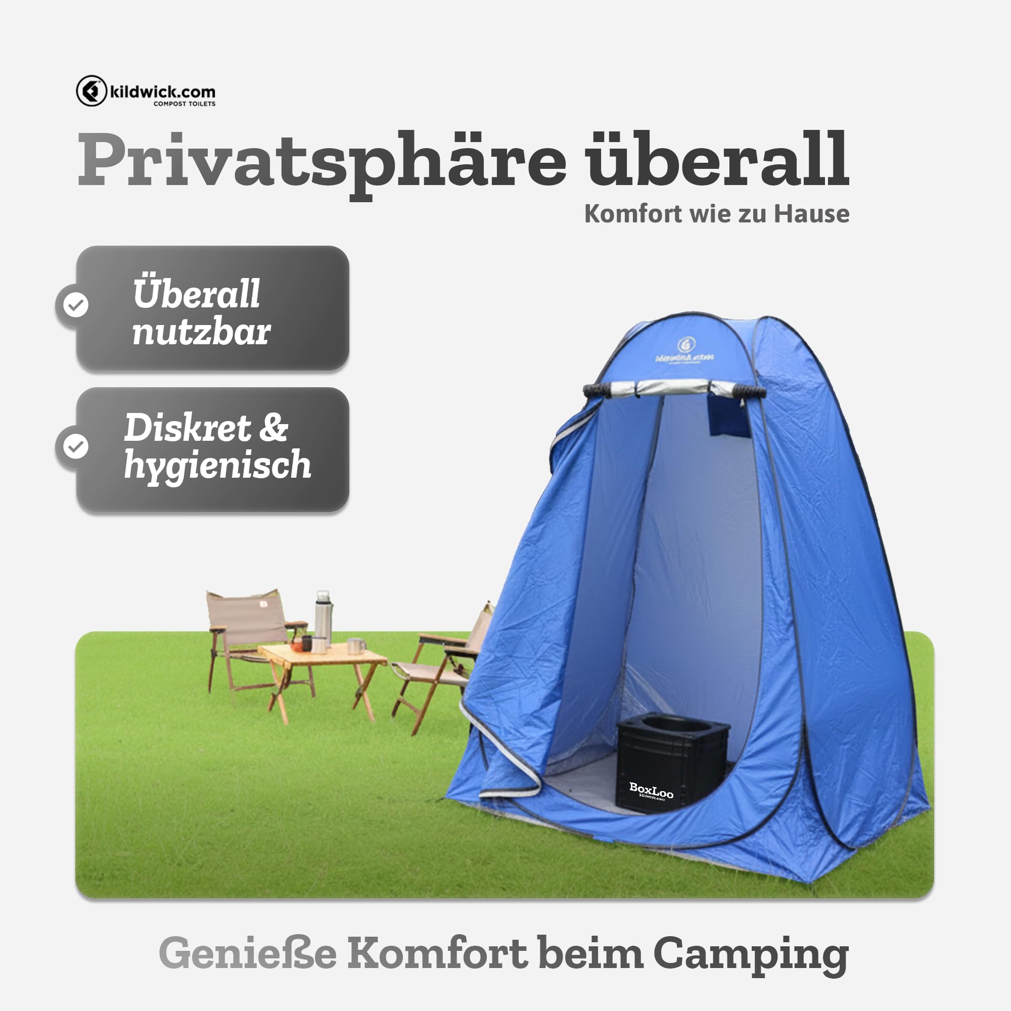 Kildwick BoxLoo – Campingtoilette, kompakt, mobil, chemiefrei, Trenntoilette im Eurobox-Format (40×30×29 cm) für Camping, Van, Outdoor, Garten oder Boot, autark inkl. Spillguard® Auslaufschutz
