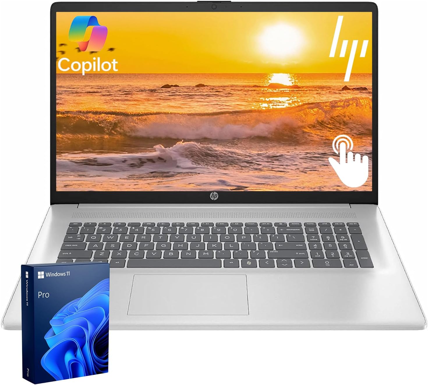 HP 17 Business Laptop, 17.3" HD+ Touchscreen, 8-Cores Intel Core i3-N305 Processor, 8GB Memory, 128GB eMMC, Copilot AI, Webcam, Wi-Fi 6, Windows 11, Silver