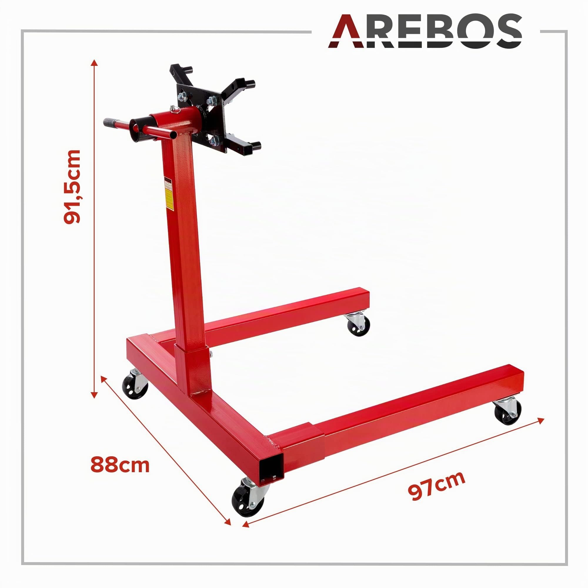 Arebos Soporte del Motor | Soporte de la Caja de Cambios | Soporte de Montaje | Motor 570 kg | 360° Giratorio | Rojo | Robusto | con rodamiento de Bolas