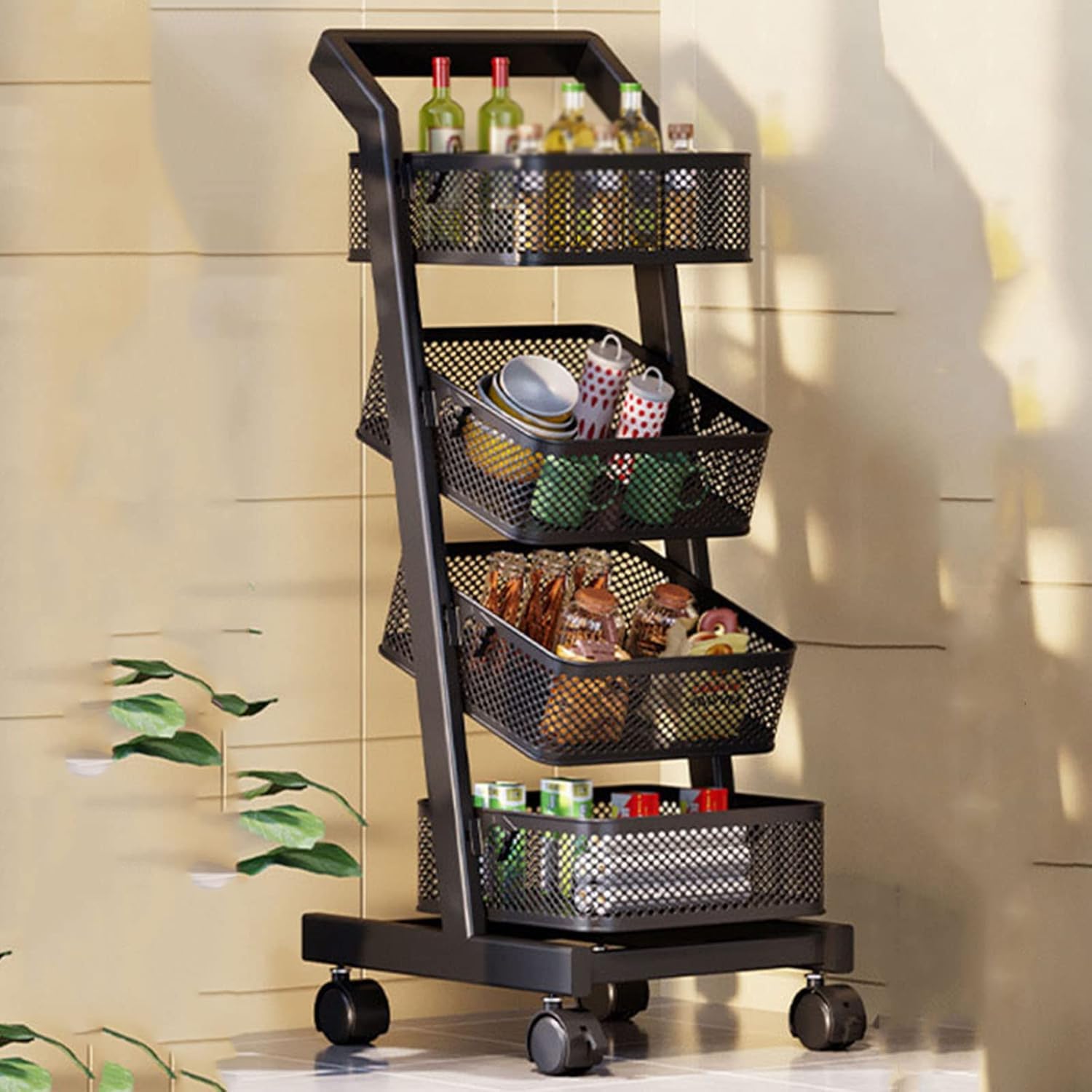 Carrito de almacenamiento rodante con ruedas, estante de verdulería independiente para cocina