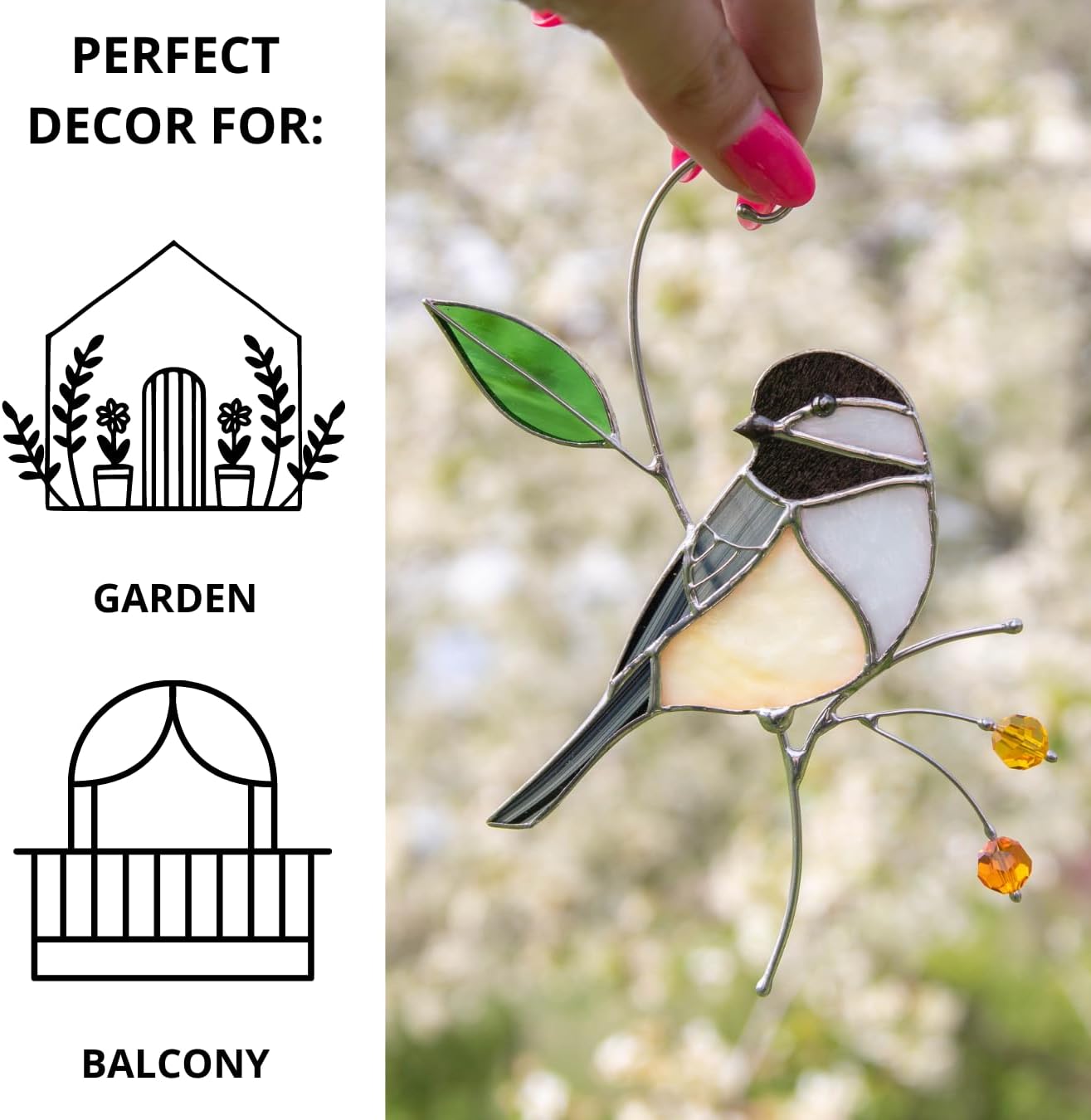 Gift Birds Handmade Chickadee Stained Glass Suncatchers Genuine Stained Glass Window Hanging Unique Indoor Ornament & Outdoor Decor (A Chickadee)