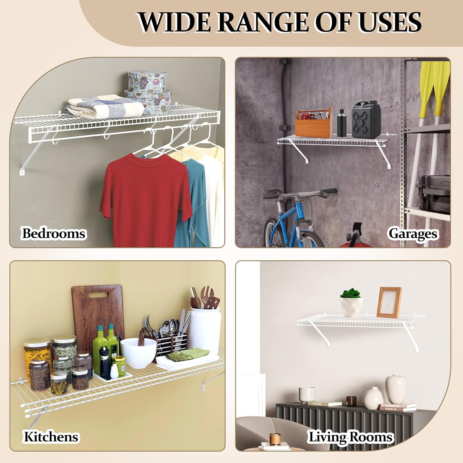 3 Pack 12 Inch Support Brackets for Wire Shelving Wire Shelf Brackets +12 Pcs Wire Shelf Clips, with Anchors and Pins for Installation Wire Shelving Support Brackets for Support Closet Wire