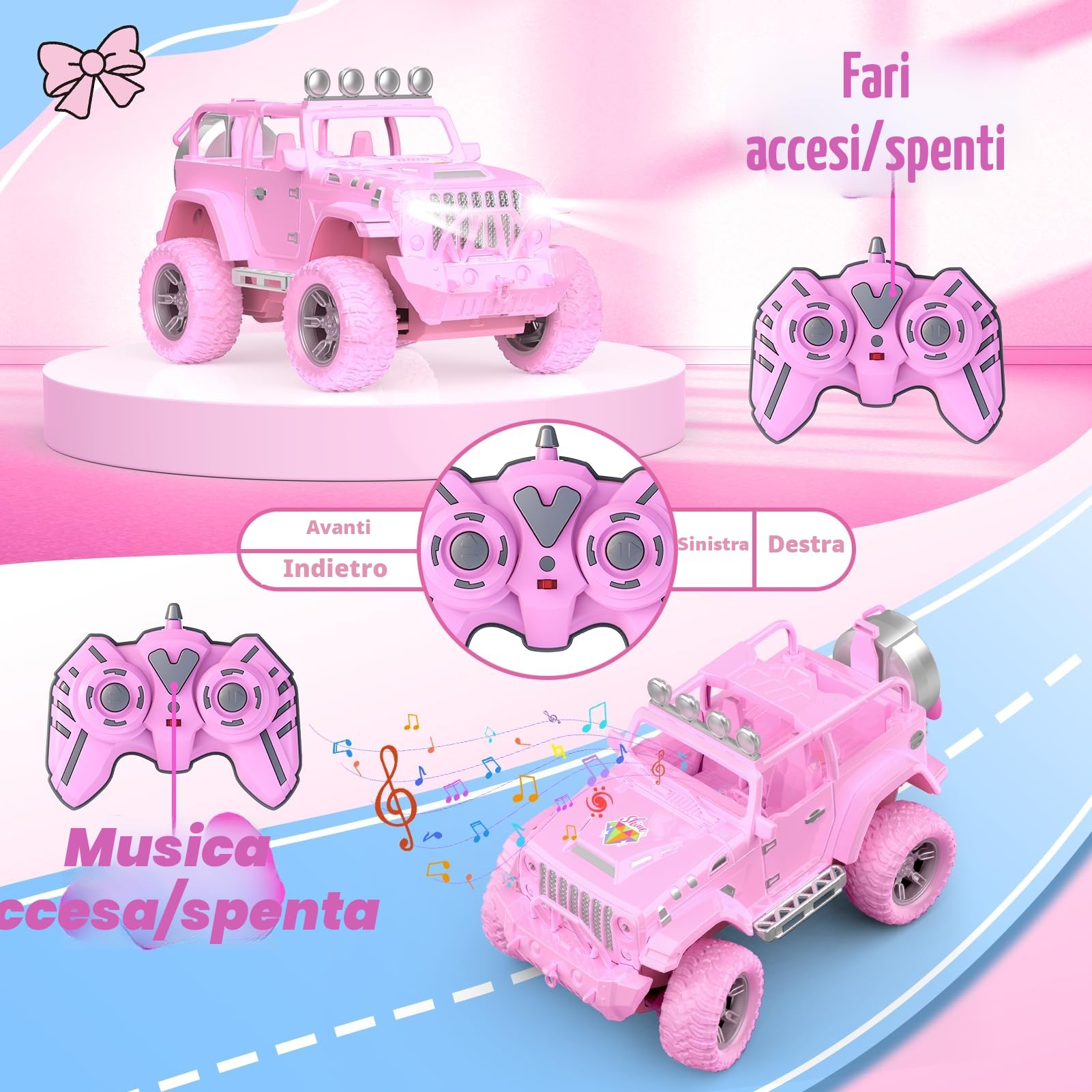 HappyGoLucky Macchina Telecomandata per Bambini con Bambola, Giochi Bmbina 3-10 Anni, Regalo Bambina, Auto Telecomandato 4x4 Jeep SUV Truck