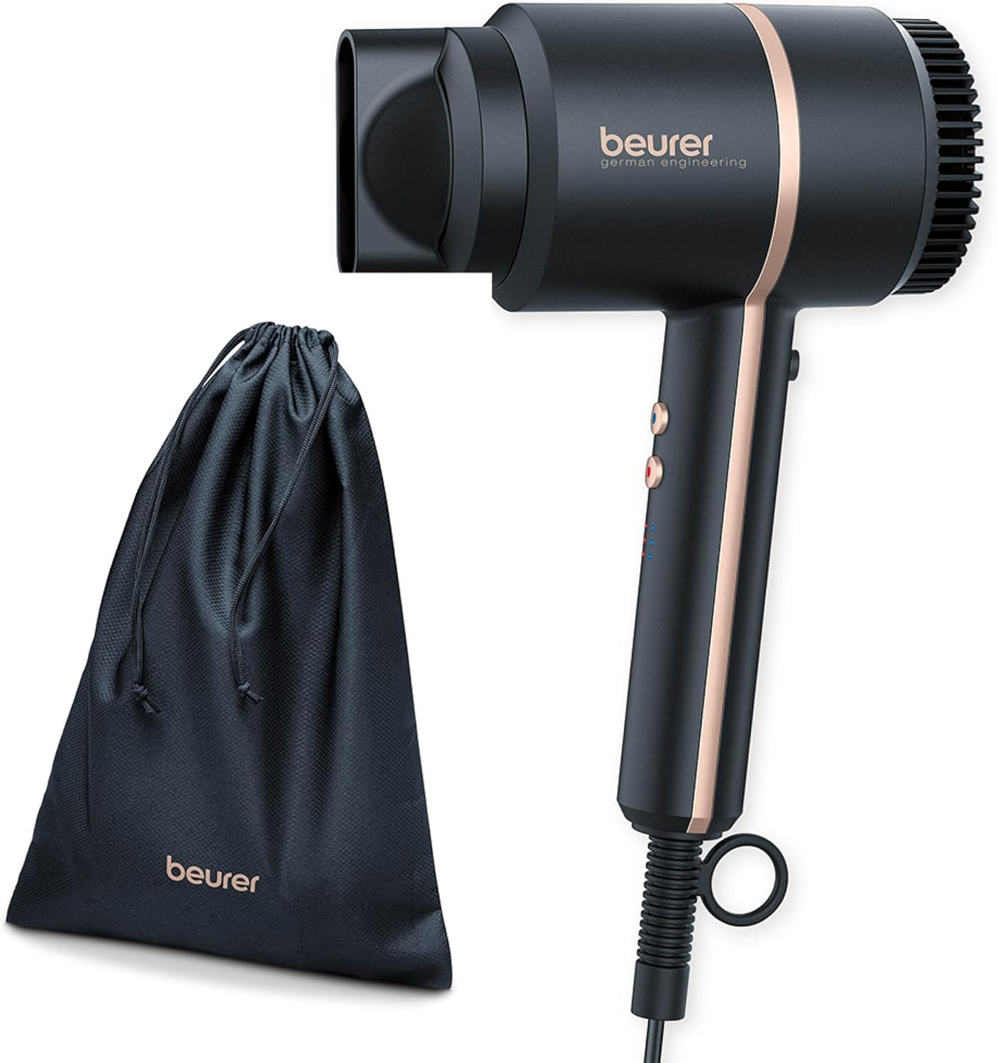 Beurer HC35 Compact Hair Dryer with Ion Function, Lightweight Hairdryer with Narrow Styling Nozzle & Storage Bag, Professional Ionic Hairdryer with Powerful 1600-2000 Watt