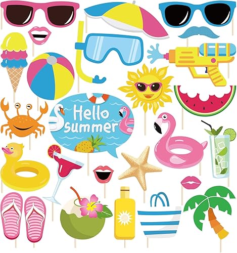 Miniatura 1 de 25 piezas de accesorios para cabina de fotos de piscina con palo, decoración de fiesta de piscina de verano en la playa, decoraciones de fiesta