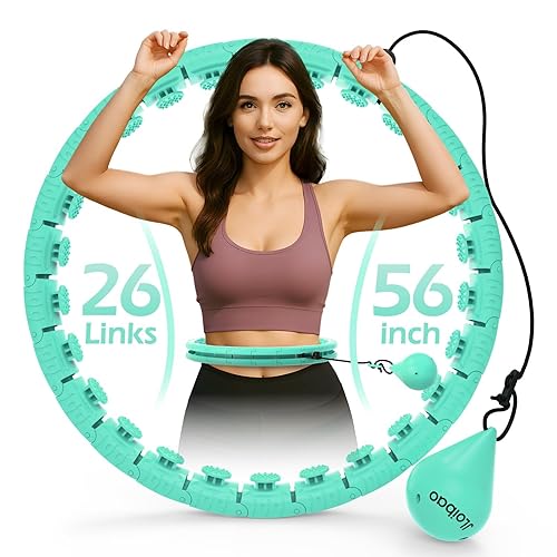 JLoibao Weighted Hula Circle with 24/26 Links(51-56 Inch) for Adults Weight Loss, Infinity Fitness Hoop Plus Size, for Women Smart Exercise Equipment - 26Links-Cyan