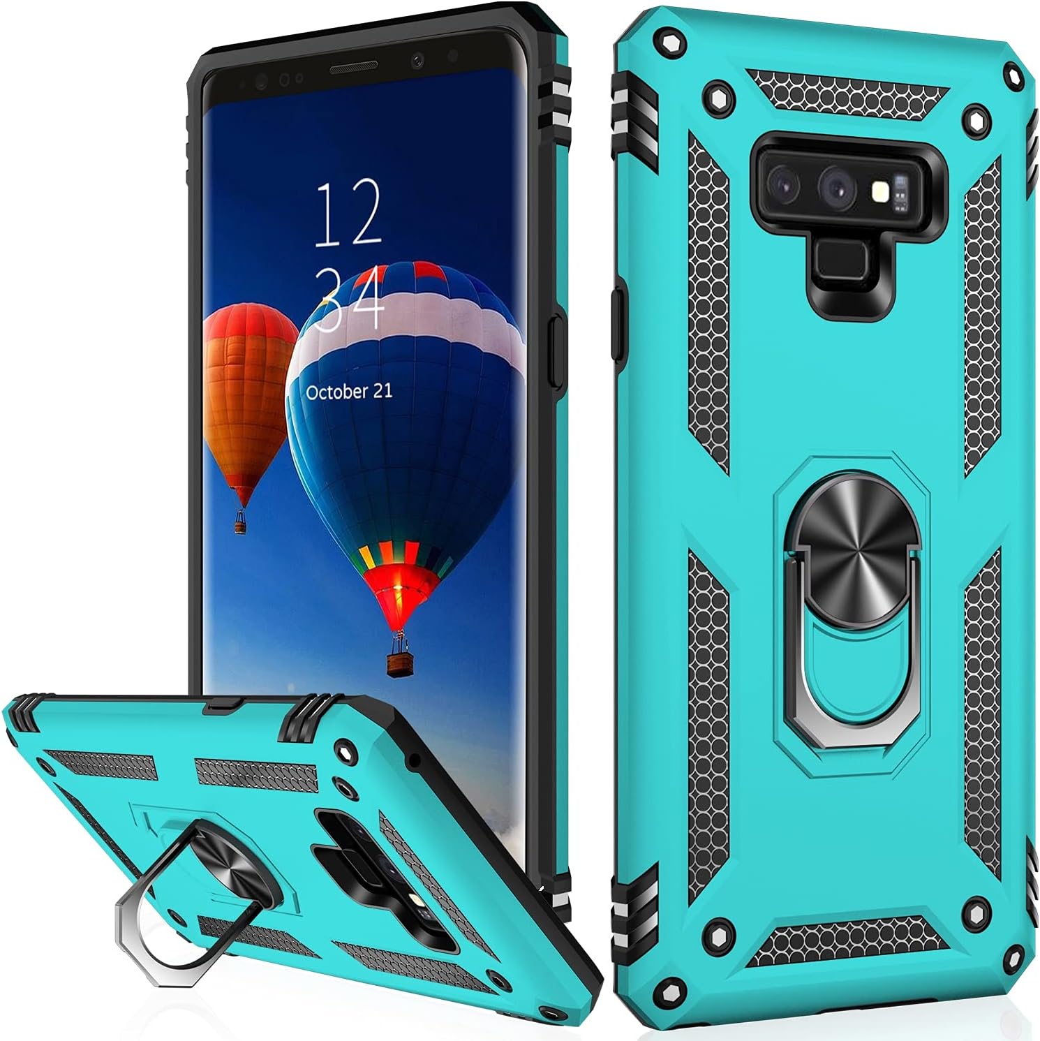 IKAZZ for Galaxy Note 9 Case,Military Grade Shockproof Heavy Duty Protective Phone Cover Pass 16ft Drop Test with Magnetic Kickstand Turquoise