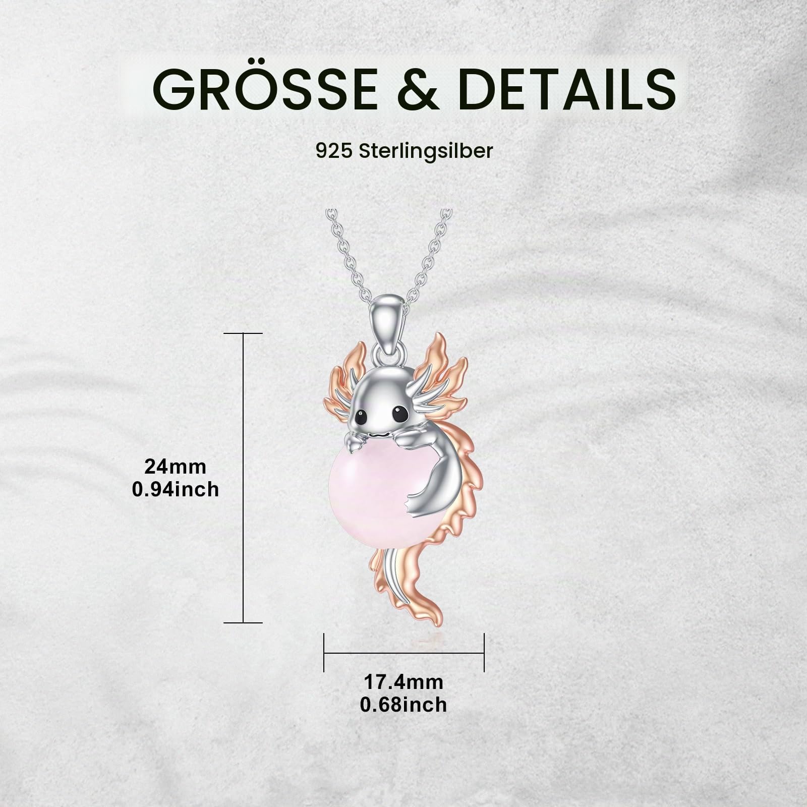 925 Sterling Silber Axolotl Kette für Damen Rosenquarz/Mondstein/Geburtsstein und Axolotl Anhänger Silber Axolotl Halskette Axolotl Schmuck Geschenk für Axolotlliebhaberin