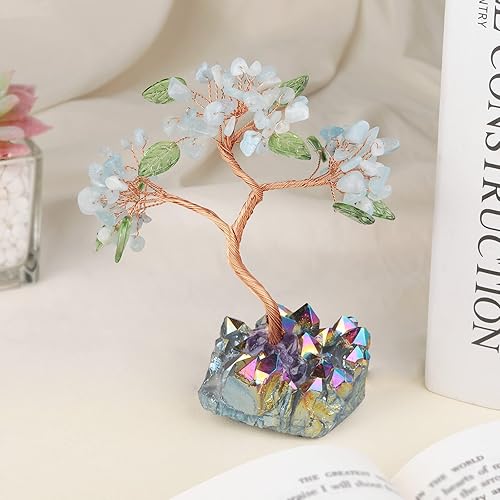 Miniatura 3 de rockcloud Árbol de dinero de cristal con base de racimo recubierta de titanio, árbol bonsái de piedra cruda para curación de reiki, oficina, hogar,
