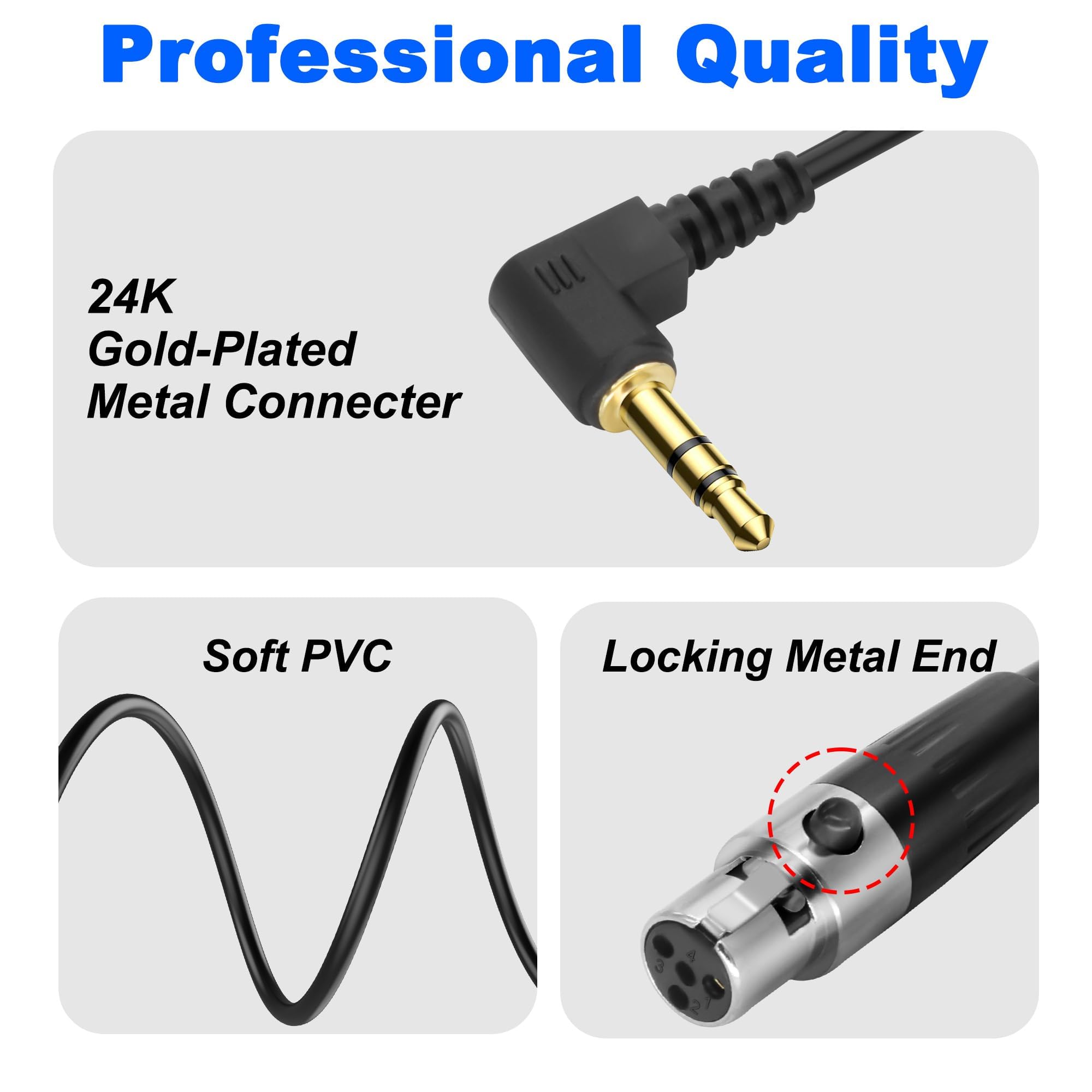 XMSJSIY Mini XLR to 3.5mm Stereo Audio Cable 90 Degree Right Angle 1/8" TRS to Mini XLR 4 Pin Female Headphone Spring Audio Coiled Cord for MP3 Players - Image 3