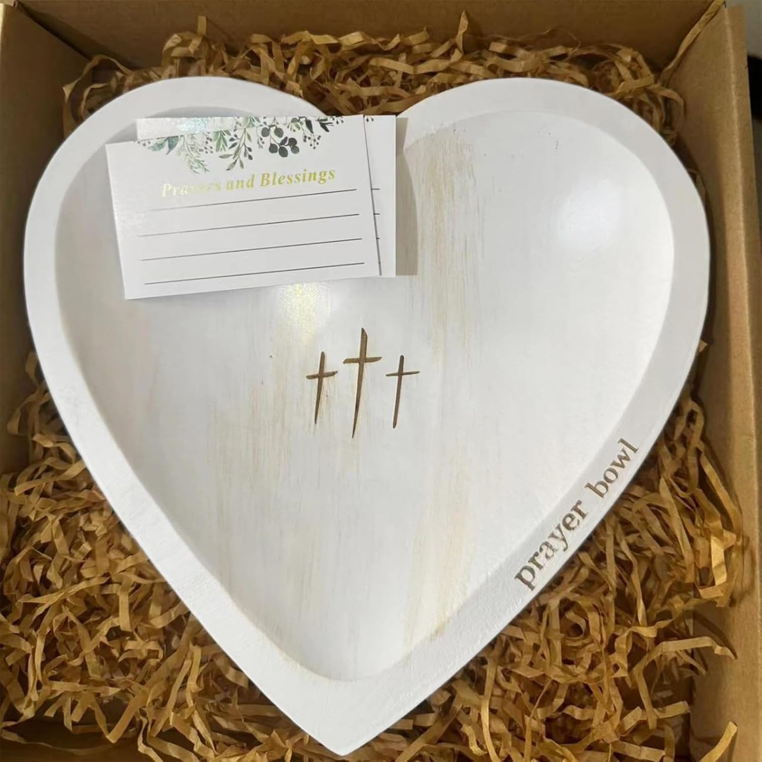 MINGZHE Prayer Bowls,Heart Prayer Bowl Wooden Christian Wood Prayer Bowl Heart Shaped Decoration Bowl Thanksgiving Day for Home Decoration 23x22 cm (D)