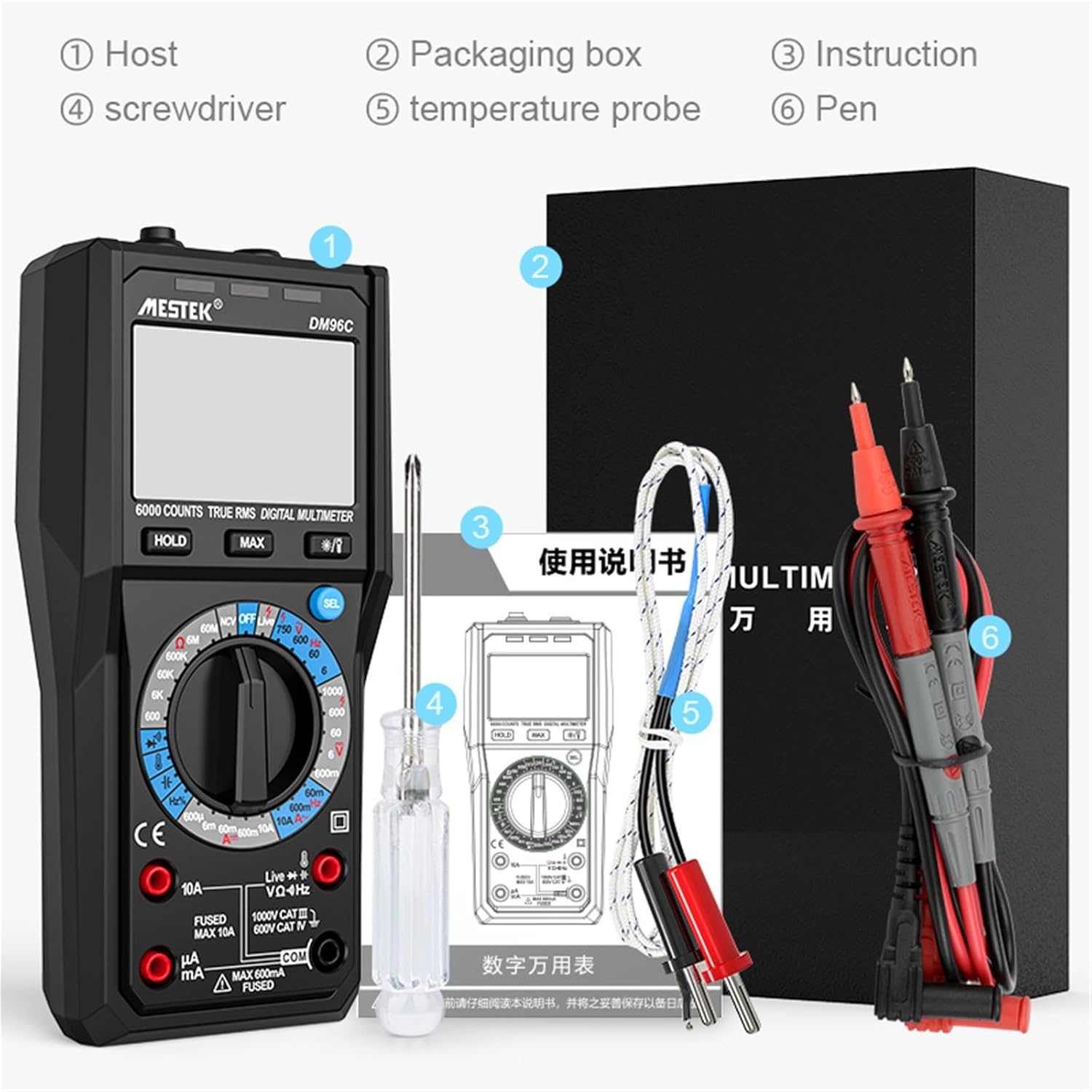 6000 Counts True RMS Digital Multimeter 1000V DC Voltage Multimeter Meter 10A AC DC Current Smart Digital Multimeter