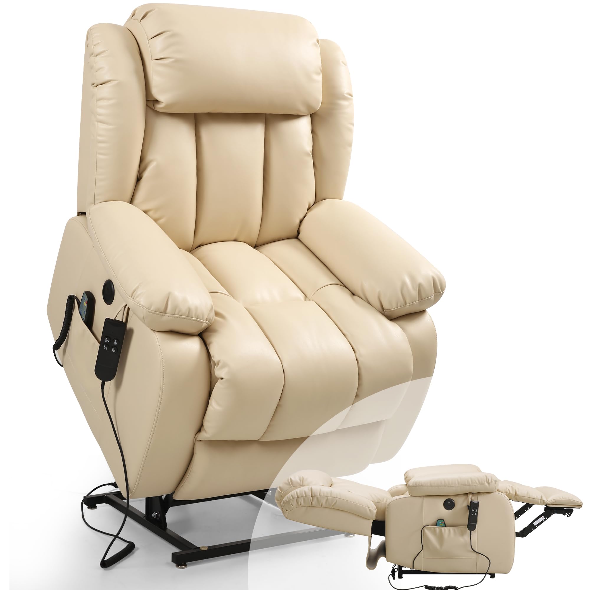 DUANDUAN Sillón Relax eléctrico con 2 Motores y Ajuste Continuo, función de reclinación de 180°, función de Cama, función de Masaje, Ayuda para levantarse, vibración y calefacción (Beige)