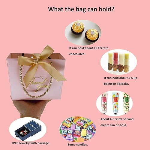 Miniatura 3 de TKSBAG Paquete de 50 bolsas pequeñas de regalo de agradecimiento con asas de 5.5 x 2.5 x 4.7 pulgadas, mini bolsas de regalo rosas a granel para